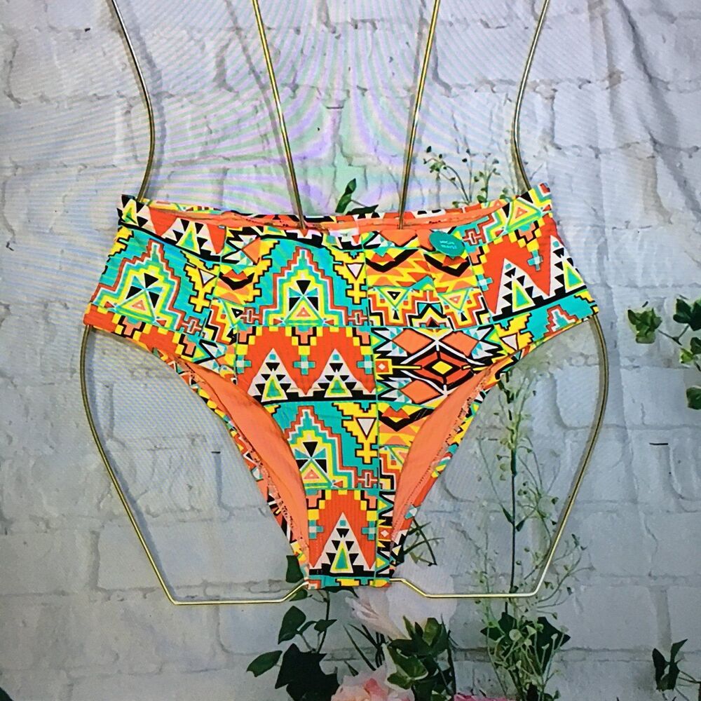 Forever 21 Small High waist neon multi color tribal boho bathing suit bottom